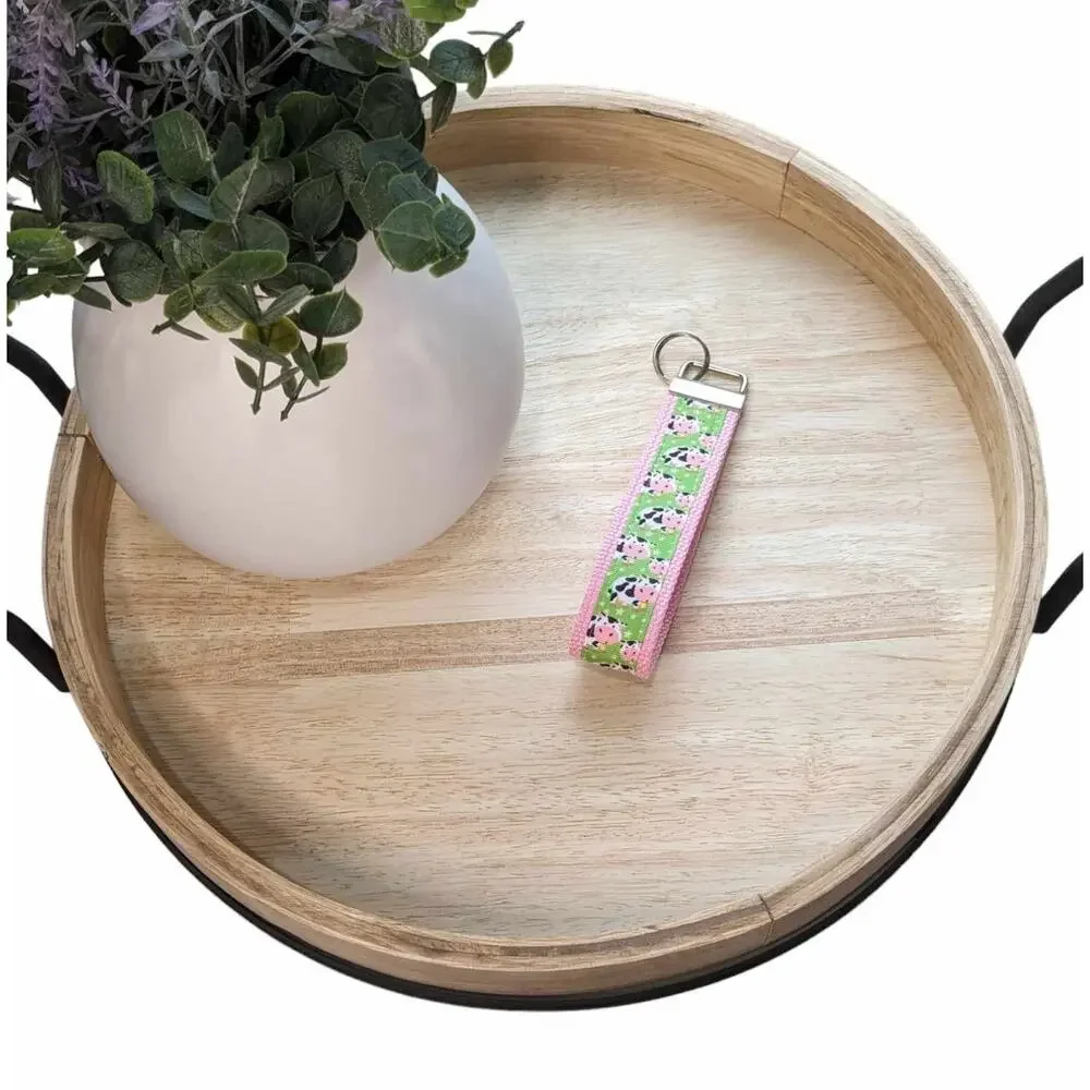 Cow Keychain Wristlet Fabric Key FOB Cotton Webbing Farm Animal Farmhouse‎ Gift